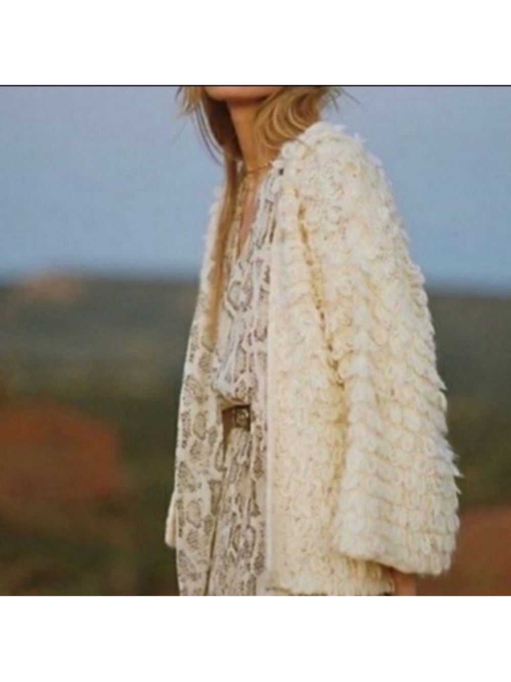 Anthropologie Cream Textured Open-Front Women's Sweater One Size fits all